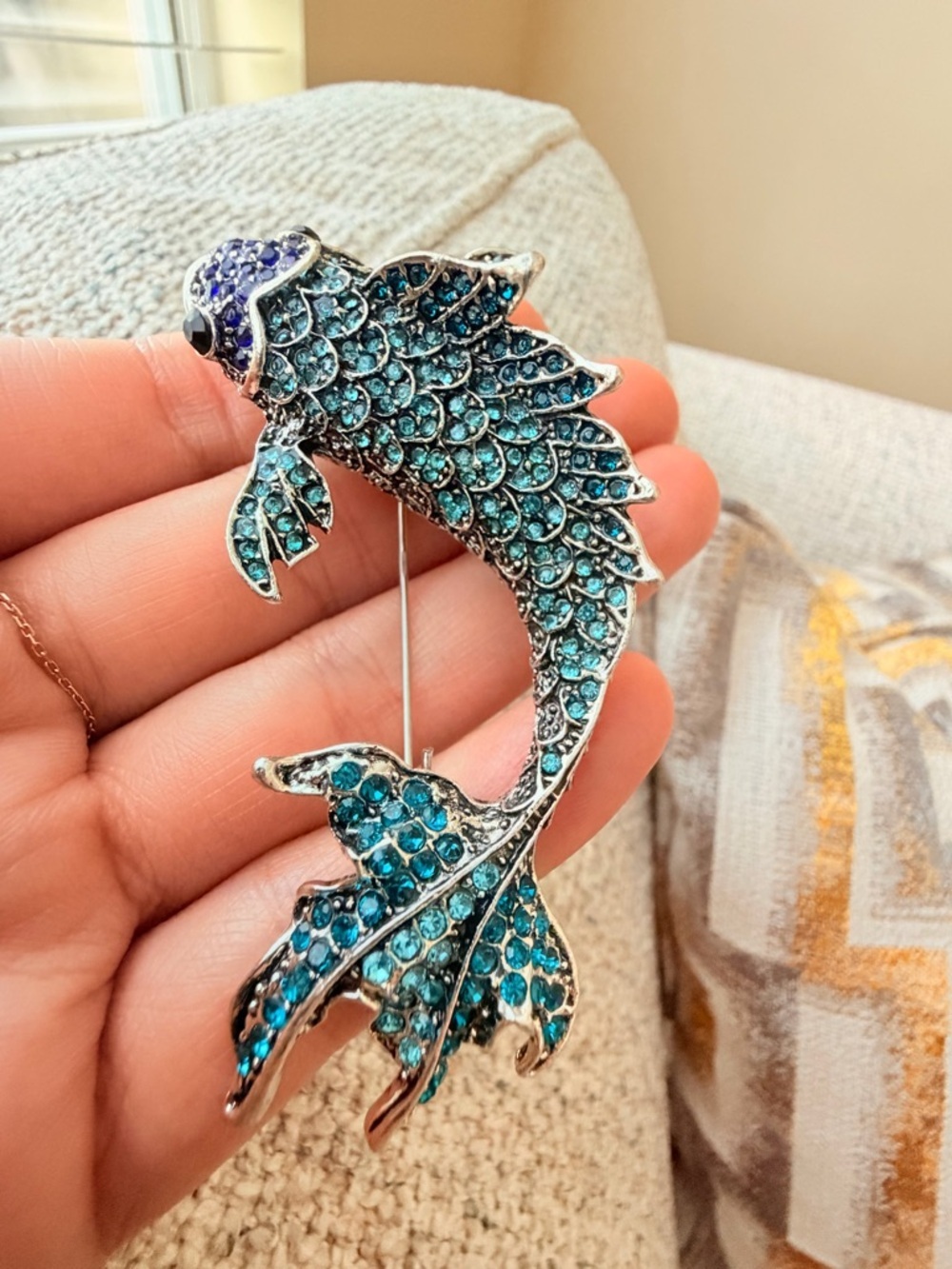 Betsey Johnson Blue Crystal Koi Fish Brooch Pin